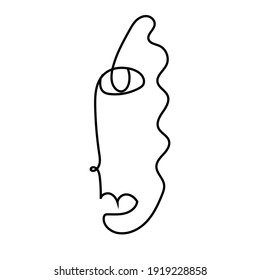One line Abstract face. Trendy art drawn by Cubist artist in monochrome minimalism style. Vector design for print, decor, poster, pattern, art for clothes. 