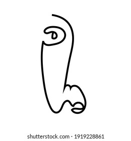 Eine Linie Abstraktes Gesicht. Trendy Art von kubistischem Künstler in monochrome Minimalismus Stil gezeichnet. Vektordesign für Druck, Dekoration, Plakat, Muster, Kunst für Kleidung. 