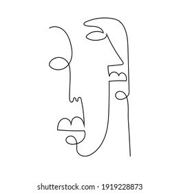 Eine Linie Abstraktes Gesicht. Trendy Art von kubistischem Künstler in monochrome Minimalismus Stil gezeichnet. Vektordesign für Druck, Dekoration, Plakat, Muster, Kunst für Kleidung. 