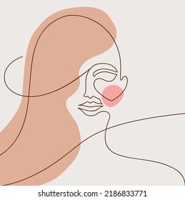 One line abstract girl face drawing. Minimalistic style color portrait. Editable vector illustration EPS 10