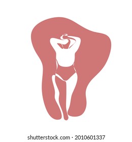 Eine abstrakte Illustration in einer Zeile. Körperpositives Mädchen in einem Badeanzug steht mit dem Rücken.