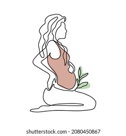 One line abstract illustration - single linear pregnant woman art