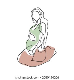One line abstract illustration - single linear pregnant woman art