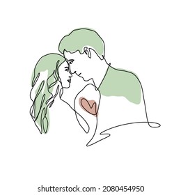 One line abstract kiss illustration - single linear love graphic
