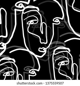 One line abstract minimalism continuous portrait. Drawing face in creative modern style. Cubism design 