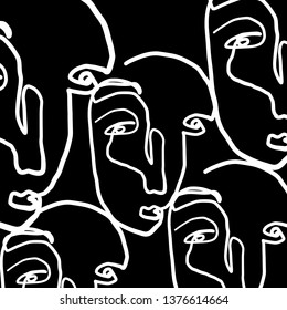 One line abstract minimalism continuous portrait. Drawing face in creative modern style. Cubism design 
