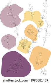 one line of abstract plants with yellow and lilac spots on the background
