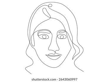 One line of Abstract Woman Face Art Drawing. Female Face Silhouette One Line Drawing. Vector Illustration Minimalistic Style. for Modern Design