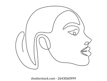 One line of Abstract Woman Face Art Drawing. Female Face Silhouette One Line Drawing. Vector Illustration Minimalistic Style. for Modern Design