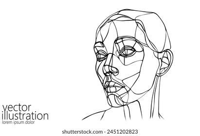  One line AI cyborg woman face. Smart assistant artificial intelligent computer future technology. Isolated one-line drawing sketch silhouette girl profile vector illustration