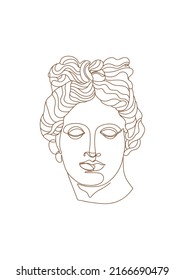 One line Ancient Greek god statue. Apollo classical mythological sculpture. Vector art for design of posters, clothes, logo, invitations.