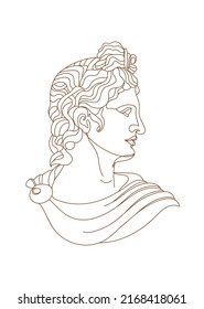 One line Ancient Greek god statue. Apollo classical mythological sculpture. Vector art for design of posters, clothes, logo, invitations.