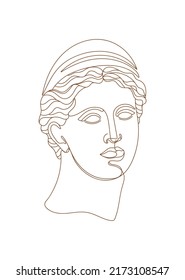 One line Ancient Greek goddess statue. The Diana of Versailles or Artemis classical mythological sculpture. Vector art for design of posters, clothes, logo, invitations.