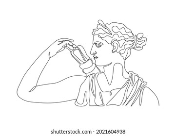 One line ancient greek sculpture. Greece mythology statue hand drawn continuous line, Artemis greek goddess. Modern vector art