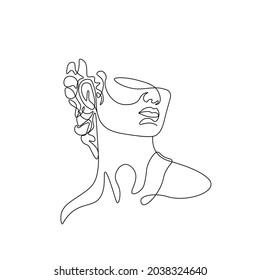 One line ancient greek statue. Greece mythology sculpture hand drawn continuous line art of David head. Vector design