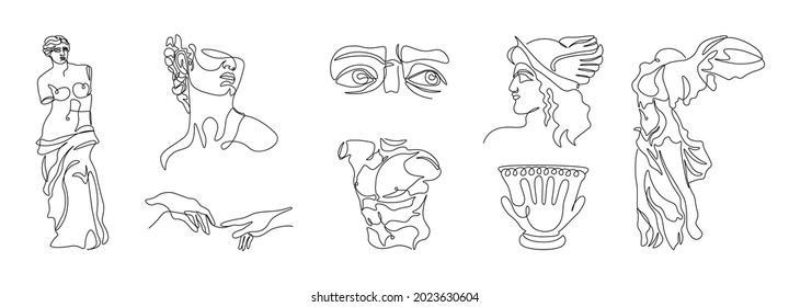 One Line Ancient Greek Statues Hand Stock Vector (Royalty Free ...