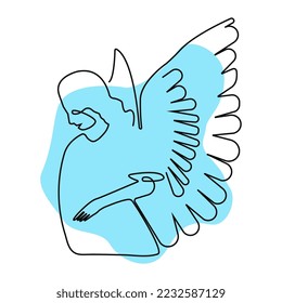 One Line Angel with blue Spot. Vector illustration. Good for printing on stationary, greeting cards, and textile.