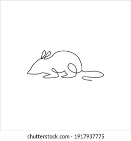 One Line Animals Minimalist Icon. Mouse Line drawing tattoo. Mouse or rat one line hand drawing continuous art print, Vector Illustration. Free single line drawing of rat or mouse 