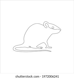 One Line Animals Minimalist Icon. Mouse Line drawing tattoo. Mouse or rat one line hand drawing continuous art print, Vector Illustration. Free single line drawing of rat or mouse 