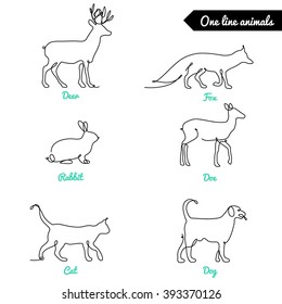 One line animals set, logos / vector stock illustration