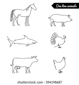 One line animals set, logos / vector stock illustration