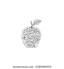 One line apple fruit symbol doodle drawing