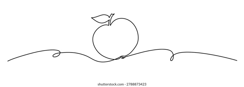 One line apple illustration with flowing continuous stroke. Minimal botanical artwork for logo, packaging, branding, healthy food, or organic product design.