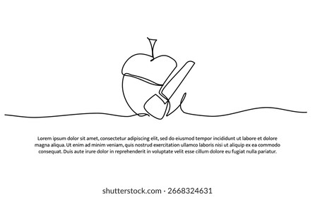 One line of apple peller. Abstract minimal continuous line.