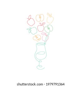 One line apples fruit for cocktail and juice. Vector illustration.
