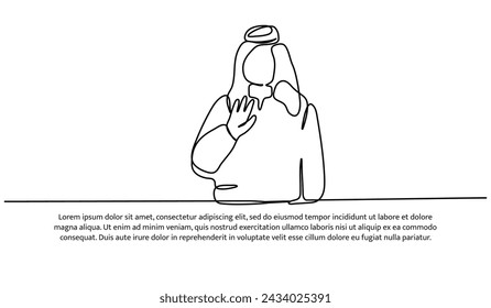 One line of arabic man pose gesture for banner, poster and greeting card.