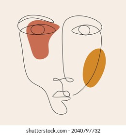 One Line art abstract face. Vector illustration. Trendy abstract portrait . Abstract contemporary art. Cubism linear face. Simple minimal beauty logo. Continuous line drawing. 