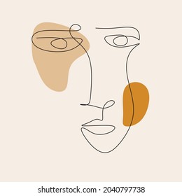 Cara abstracta de arte de una línea. Ilustración vectorial. Retrato abstracto de moda. Resumen de arte contemporáneo. Cubismo de cara lineal. Sencillo logotipo de belleza mínimo. Dibujo continuo de líneas. 
