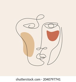 Cara abstracta de arte de una línea. Ilustración vectorial. Retrato abstracto de moda. Resumen de arte contemporáneo. Cubismo de cara lineal. Sencillo logotipo de belleza mínimo. Dibujo continuo de líneas. 