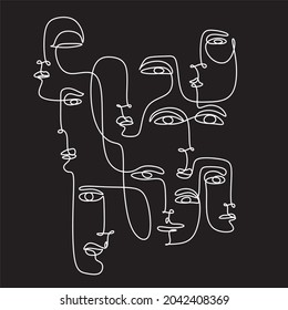 One Line art abstract face. Vector illustration. Trendy abstract portrait . Abstract contemporary art. Cubism linear face. Simple minimal beauty logo. Continuous line drawing. 