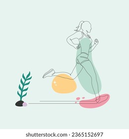 One line art of abstract female running , wall decor vector illustration design.can be used for wall art, print, cover design, poster illustration, card, t-shirt print, etc