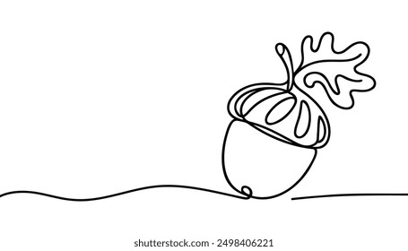 One line art acorn. Single line art. Autumn theme background