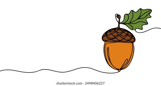 One line art acorn. Single line art. Autumn theme background