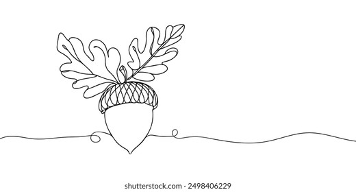 One line art acorn. Single line art. Autumn theme background