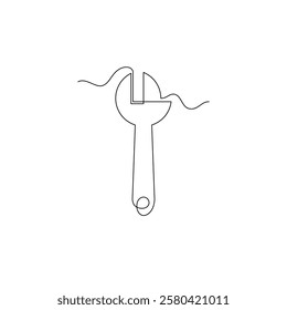 one line art adjustable spanner vector illustration. line art, one continuous line, simple, hand drawn and sketch style. for icons, symbols, signs or logos