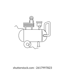 one line art Air Compressor vector illustration. line art, one continuous line, simple, hand drawn and sketch style. for icons, symbols, signs or logos