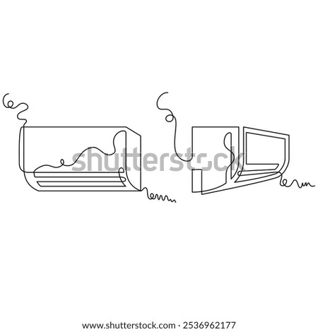 one line art air conditioning vector illustration. line art, one continuous line, simple, hand drawn and sketch style. for icons, symbols, signs or logos