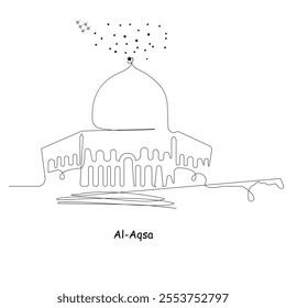 One line art Al Aqsa Mosque, Jerusalem vector of illustration with white background.Dome of the rock -palestine.world travel compaign single art line concept