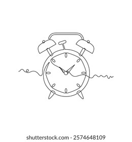 one line art alarm clock vector illustration. line art, one continuous line, simple, hand drawn and sketch style. for icons, symbols, signs or logos