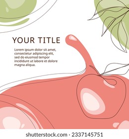 One Line art apple. Modern poster with apple. Abstract apples illustration ditable vector template for greeting card, cover, brochure, invitation. 