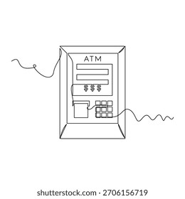 one line art ATM Machine vector illustration. line art, one continuous line, simple, hand drawn and sketch style. for icons, symbols, signs or logos