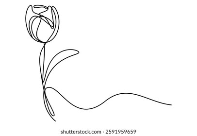 one line art beauty of a single, vibrant red tulip flower