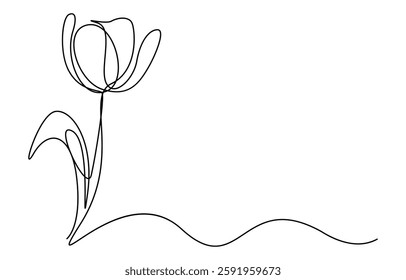 one line art beauty of a single, vibrant red tulip flower