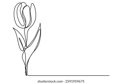 one line art beauty of a single, vibrant red tulip flower