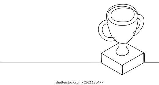 One Line Art Big Championship Trophy. Award Concept Minimalist Style Vector Drawing Illustration.