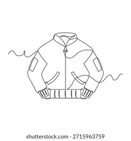 einzeilige Kunst Bomber Jacke Vektorgrafik. Linien, eine durchgehende Linie, einfach, handgezeichnet und Skizze Stil. für Symbole, Zeichen oder Logos